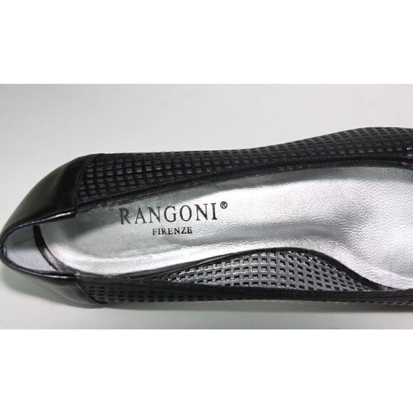 Rangoni Black Leather Firenze Italy Perforated Square Toe Pumps, Size  7B - Picture 3 of 7